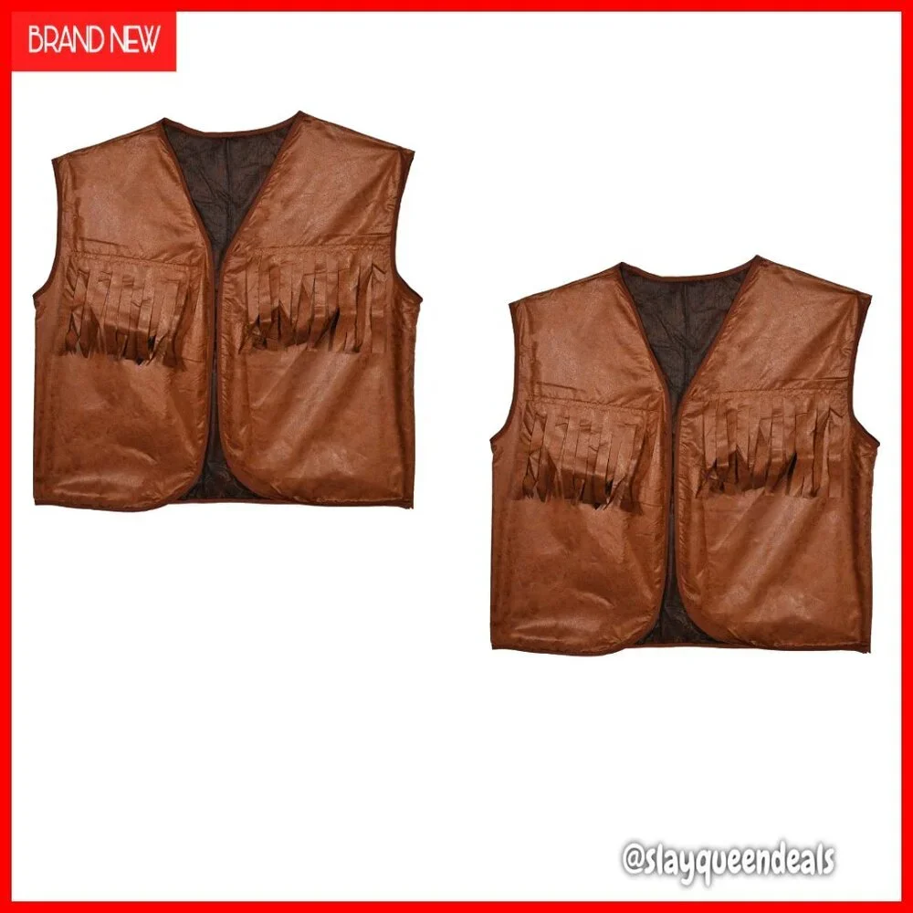 Faux Leather Cowboy Vests with Fringe, Set of 2, Men's Medium Fit